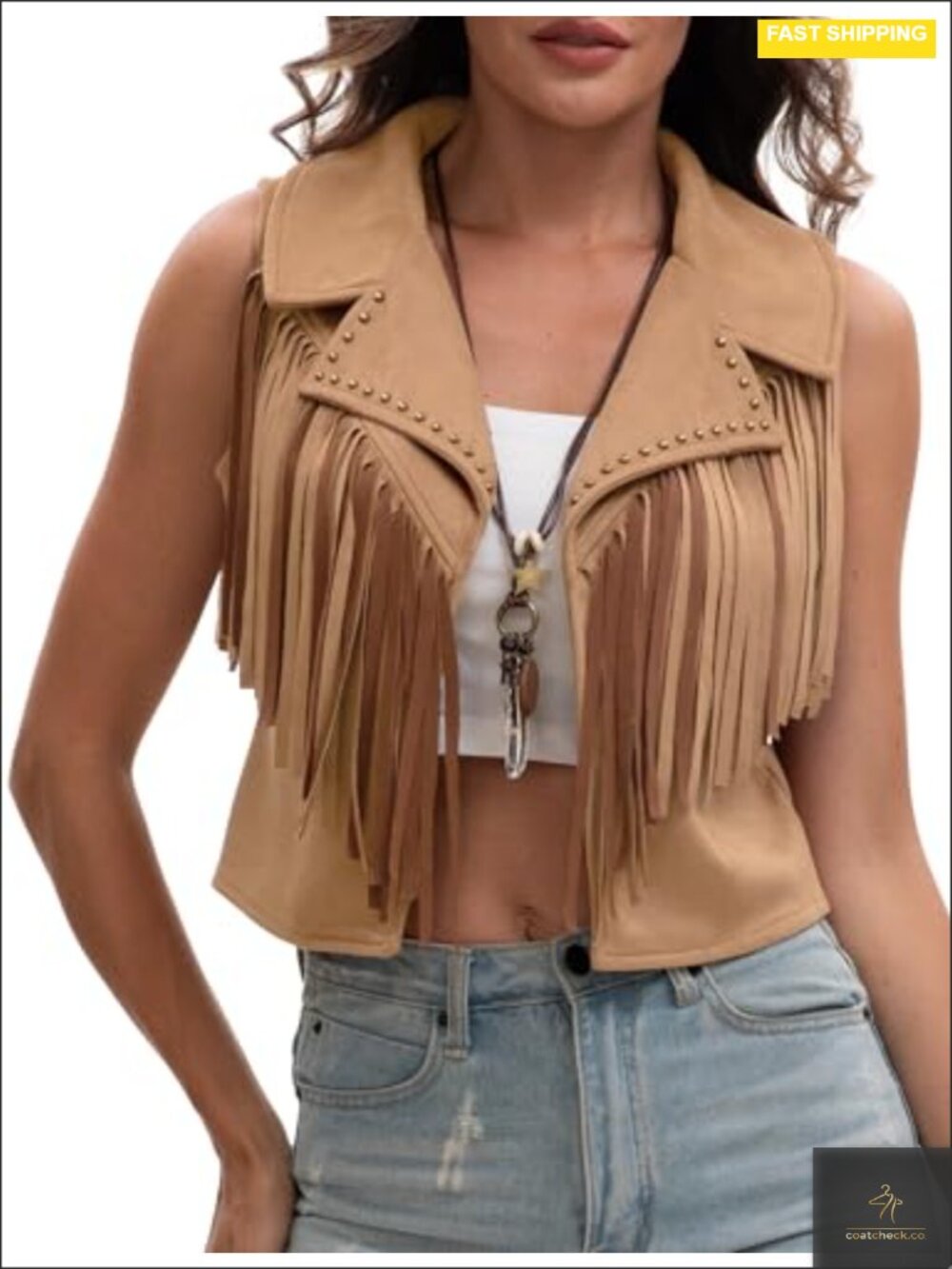 Faux Suede Fringe Cropped Vest Sleeveless Tassel Western Cowgirl Waistcoat